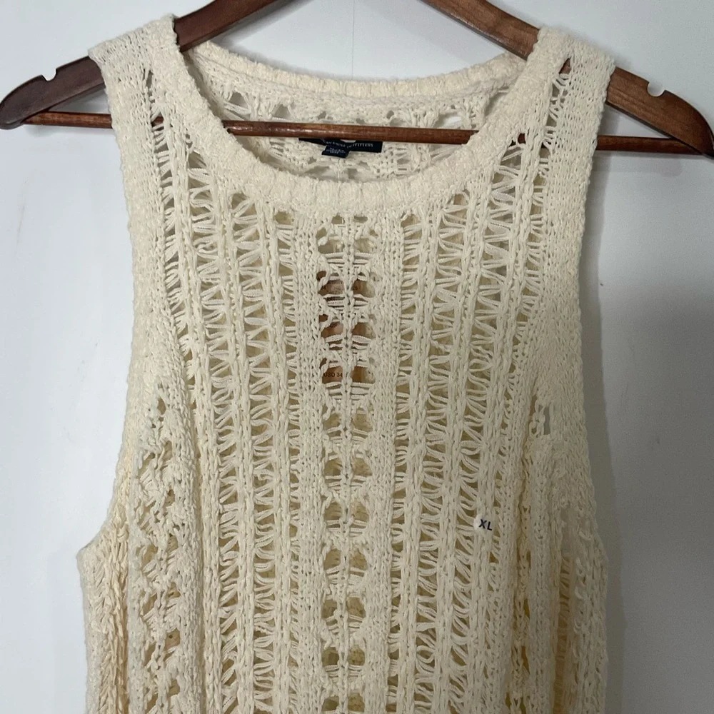 American Eagle Easy Open Stitch Weave Cream Sleeveless Knit Tank Top’ Sz XL NWTs - Picture 4 of 16